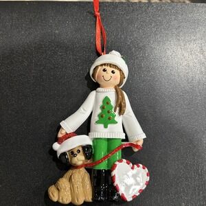 Christmas Ornament Holiday Girl With Her Dog Can Be Personalized
